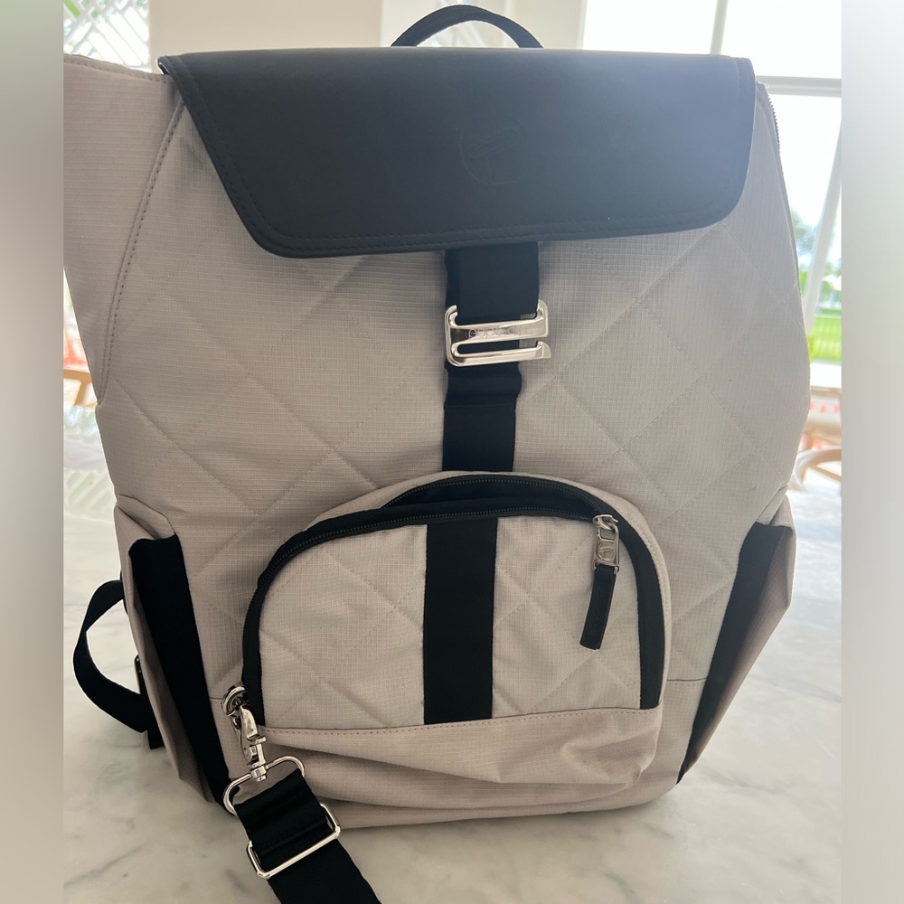 Paperclip Cream and Black Diaper Bag Backpack